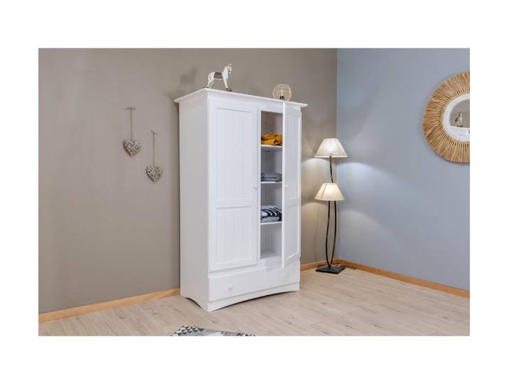 Armoire penderie lingère 3 étagères en bois massif MAÉ