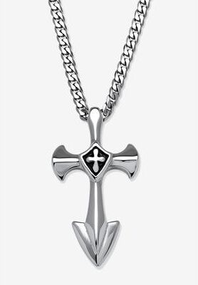 Men's Big & Tall Men's Stainless Steel Cross Pendant (33mm) with 24 inch Chain by PalmBeach Jewelry in Gold