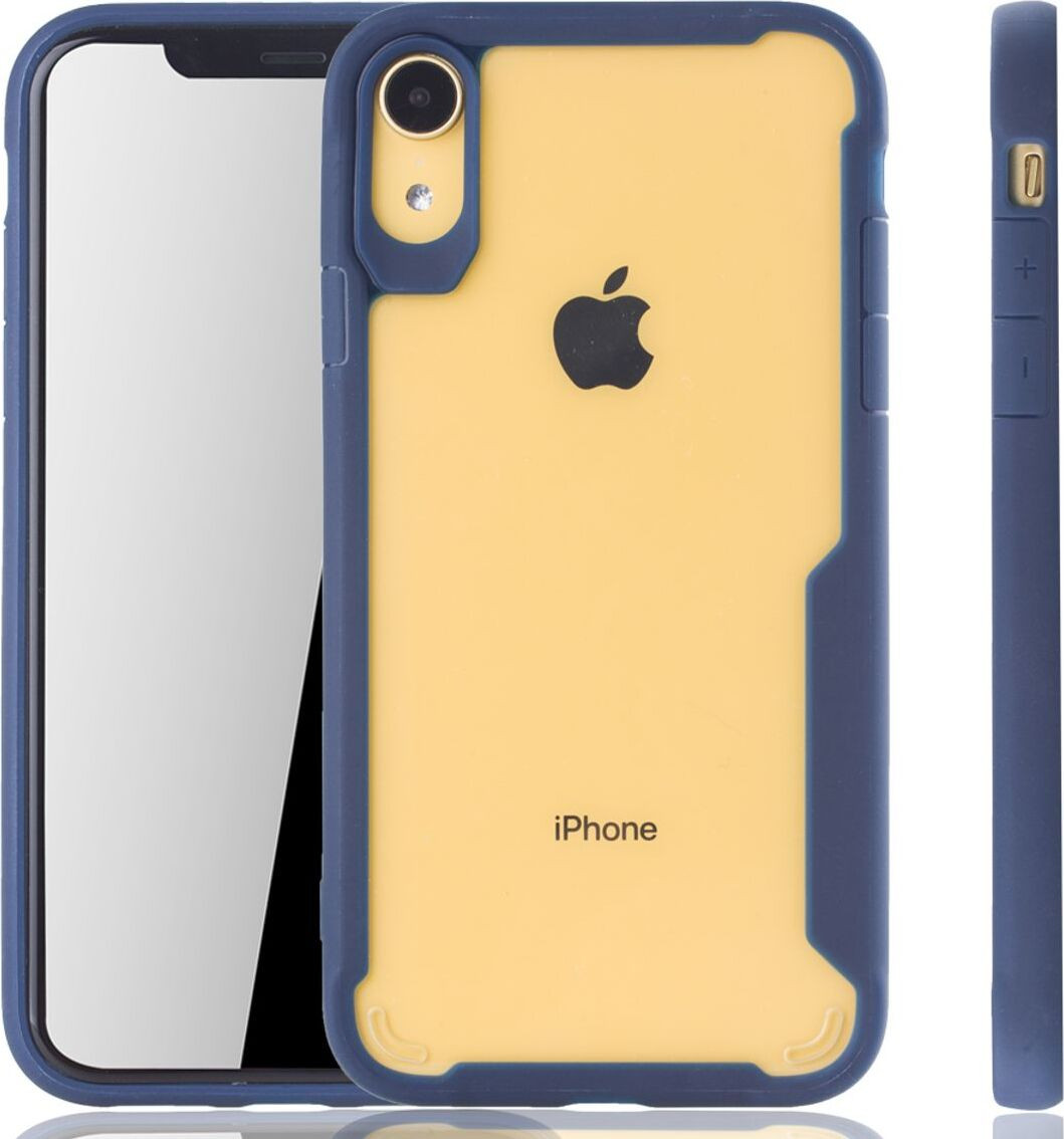 König Design Blauwe Premium Apple iPhone XR hybride hoesje met zachte siliconen rand