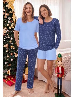 Plus Size Women's 4-Piece Thermal Pajama Set by Dreams & Co. in Evening Blue Holiday Trees (Size 4X)