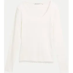 Langarmshirt mit Spitzen-Detail Weiß S