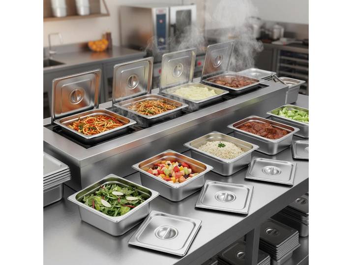Bac Gastronorme GN 1/2 Lot de 8, Récipient Inox pour Bain-marie 0,8 mm d'épaisseur, Bac Inox Alimentaire avec Couvercle 10,2