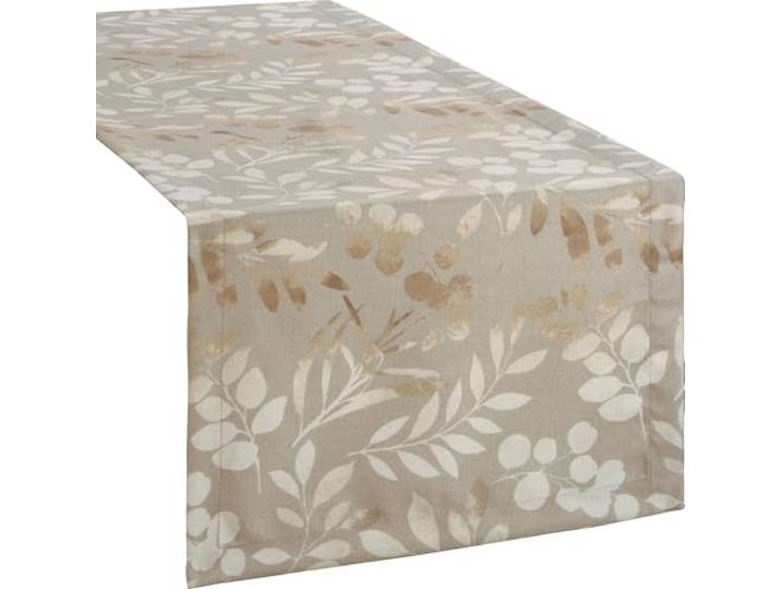 Erwin Müller Tischläufer Blätter beige Größe 40x170 cm - pflegeleicht, strapazierfähig, integrierter Fleckschutz für einfache Reinigung