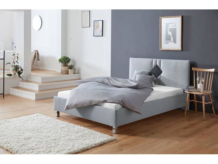 Polsterbett, Grau, 150x210 cm, 100% Polyester, Bonnell-Federkern, Modern