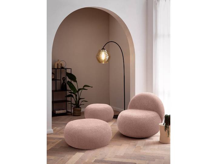 Repose-pieds capitonné STOOLA 65cm Rouge Tissu Bouclé Basima: Rosé