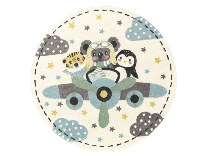 Kinderteppich PACO HOME Fino 332 , beige (creme), H:16mm Ø:120cm, Polypropylen, Teppiche, Kinderteppich, 3D-Design, niedliches Tier Motiv, Pastell-Farben, Kinderzimmer