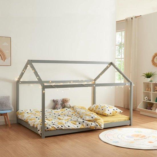 Famanu Kinderbett Holzrahmen mit Lattenrost 120x200 cm Grau