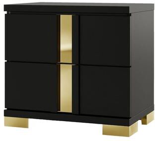Benjara Yoki Nightstand, 2 Drawers, Modern Glam Black and Gold, 23 Inch