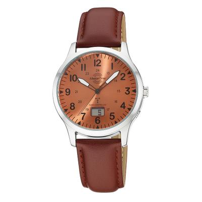 Funkuhr MASTER TIME "Aviation", braun (braun, hellbraun, hellbraun), Armbanduhren, Herren, silberfarben, Funkuhr, Quarzuhr, Armbanduhr, Herrenuhr, Lederarmband, analog, digital