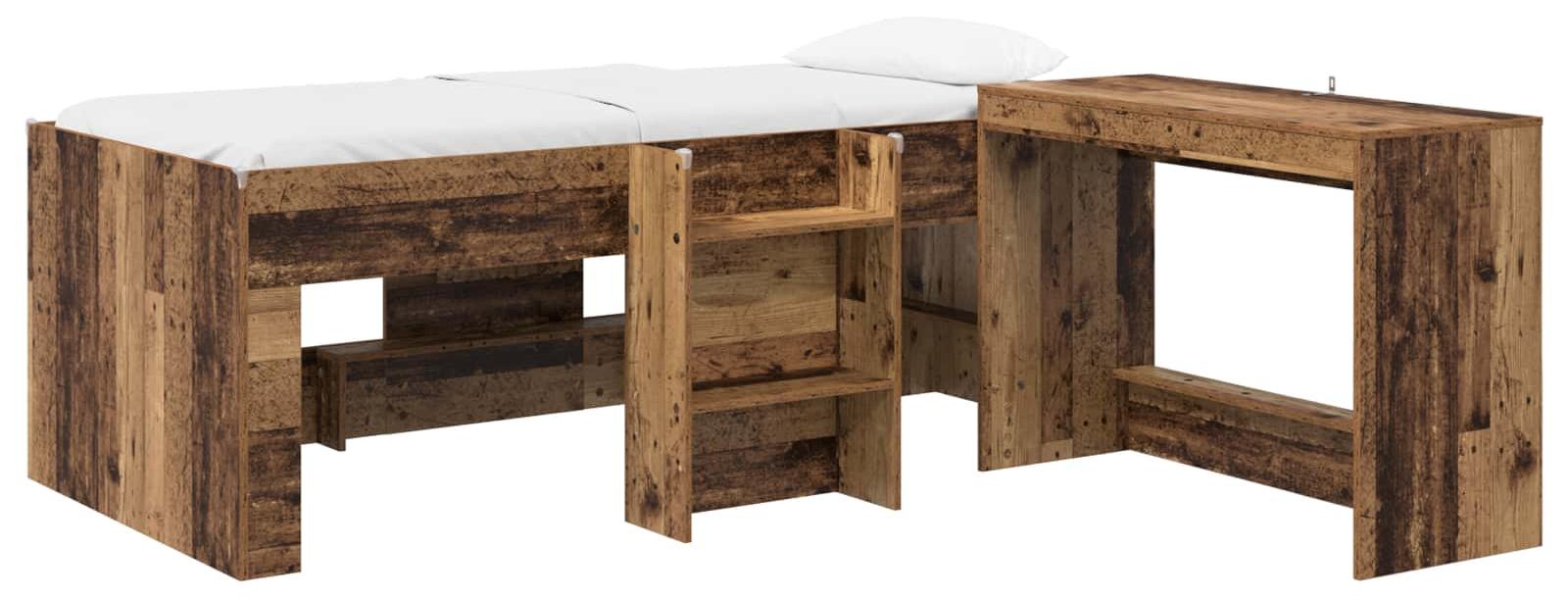 Hochbett für Kinder mit Schreibtisch, gealtertes Holz