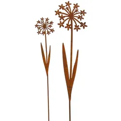 Rost-Blumen aus Metall, 59,5 und 78 cm, 2 Stück