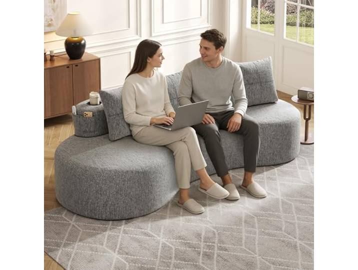 Ropilly Leinensofa Stoffsofa mit Getränkehalter und Seitentaschen atmungsaktives Wohnzimmersofa für Familie und Gästezimmer