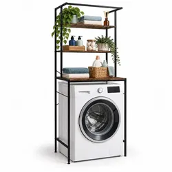 Relaxdays Waschmaschinenregal 3 Ablagen Braun,Schwarz