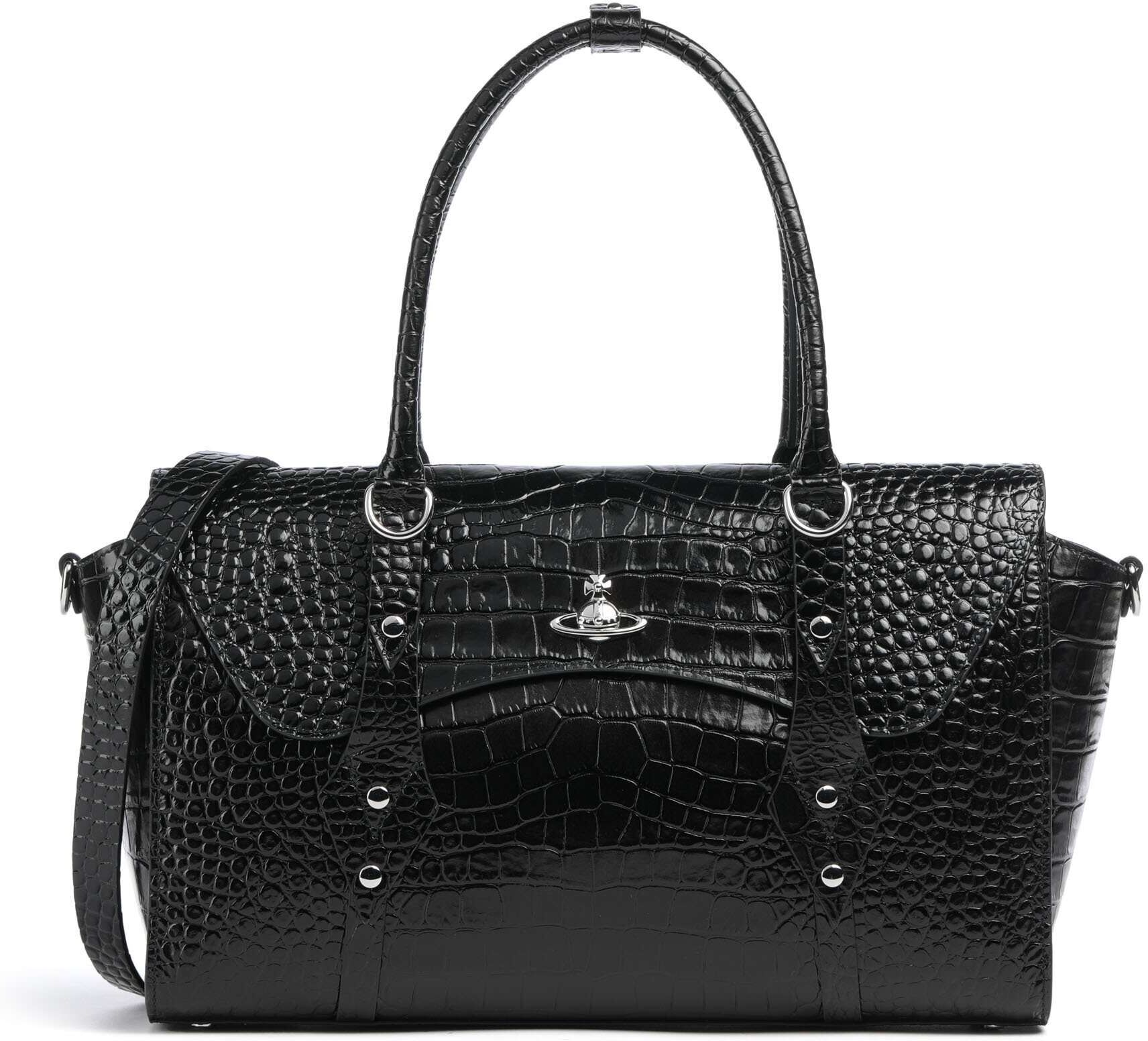 Vivienne Westwood Bettina Embossed Croc Medium Shopper, schwarz