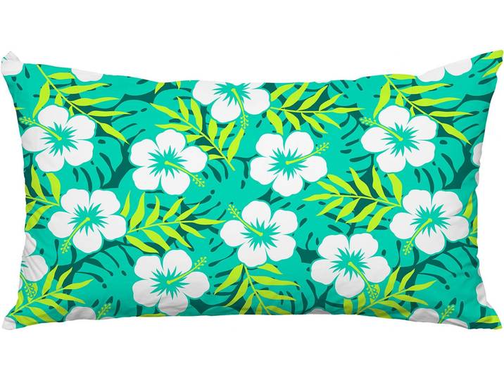 Dekokissen QUEENCE Hawaii Blüte , grün, bedruckt gemustert, B:60cm L:40cm, Polyester, Dekokissen_Sitzkissen_Kissenhüllen, Dekokissen, Premium Outdoor Kissenbezug; Format: 60x40 cm