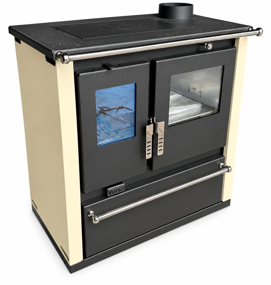 Verso CS Plus Houtfornuis met oven, Inox en Ivoor, 7,7 kW