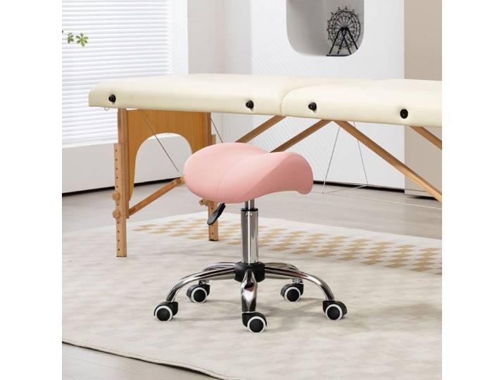 Tabouret - Esthétique pivotant - Hauteur réglable 49–61 cm - Assise selle rembourrée - 5 roulettes 360°