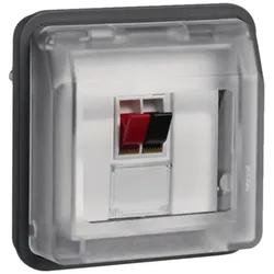 Hager W1 - Lautsprecher-Anschlussdosen-Einsatz 1fach mit Klappdeckel, IP55 grau