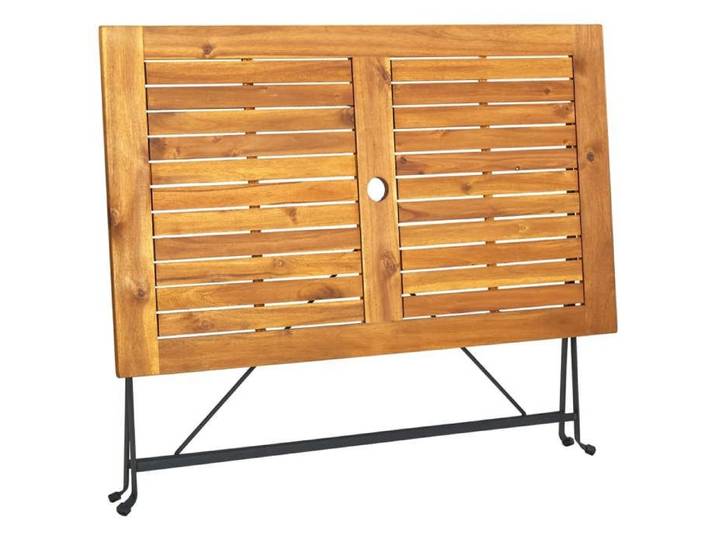 Table pliable de jardin - WIENS - 120x70x74 cm - Bois d'acacia massif - Trou de parasol 5 cm - Pliable