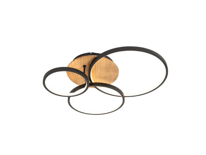 Plafonnier noir avec bois, LED intégrée, variateur 3 positions, 3