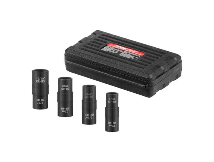 VEVOR Jeu de Douilles à Chocs pour Écrous de Roue 4PCs\, Coffret de Douilles pour Écrous à Entraînement de 1/2 po 12\,7 mm\, Métriques et SAE\, 6 Pans\, 2 Embouts de Différentes Tailles Chacune\, Réparation
