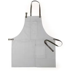 Hochwertige Schürze mit vielen Taschen für verschiedene Utensilien, mit verstärkten Nähten. Grau