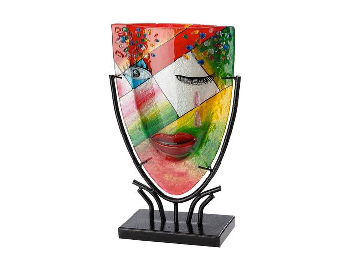 Dekovase Dreaming, Mehrfarbig, Metall, Glas, Gesicht, 22x34.5x9.5 cm, handgemalt, Dekoration, Vasen, Metallvasen
