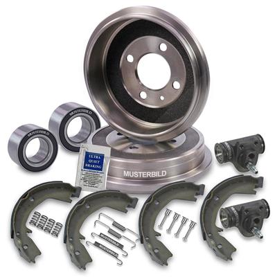 Bestprice 2x Bremstrommel+Backen+Zylinder+Radlager [Hersteller-Nr. 10604585] für VW, Seat