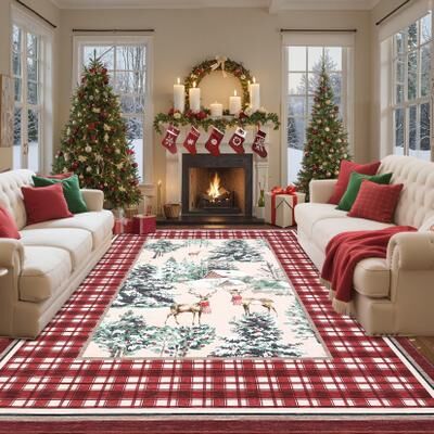 Garvee Christmas Winter Tree Deer Decorative Area Rug