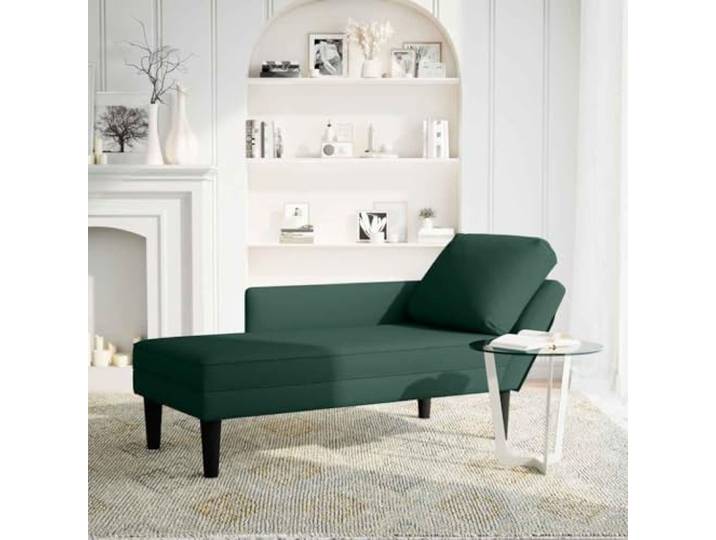NLQMSU Langer Sessel, Velours, Dunkelgrün, mit Kissen und Armlehne rechts Weicher Samt, hochelastischer Schaumstoff, Lendenkissen, rechte Armlehne, Wohnzimmer, Schlafzimmer, Büro