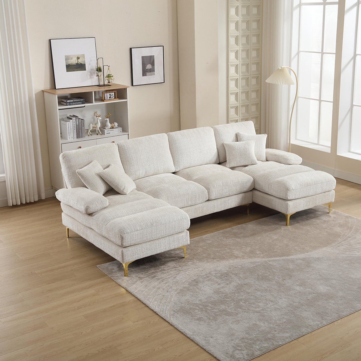 Pugsdrly Moderne U-vormige hoekbank van chenille met dubbele ligstoelen