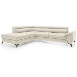 Ecksofa Mocca Leder Weiß Elfenbein