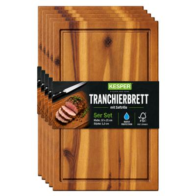 Schneidebrett KESPER "Servierbrett, Akazie, FSC", braun (natur), B:32cm H:1,5cm L:21cm, Akazienholz, Schneidebretter, 5er Set