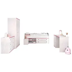 KINDERZIMMER SET Parisot Smoozy 5-tlg. Holzdekor Kiefer Weiß/Pink