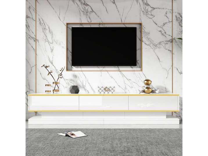 200 * 40 * 40cm Armoire à télévision Lowboard avec 3 tiroirs haut-brillant TV-Stand Livingzimmerschrank mit großem Stauraum Warm