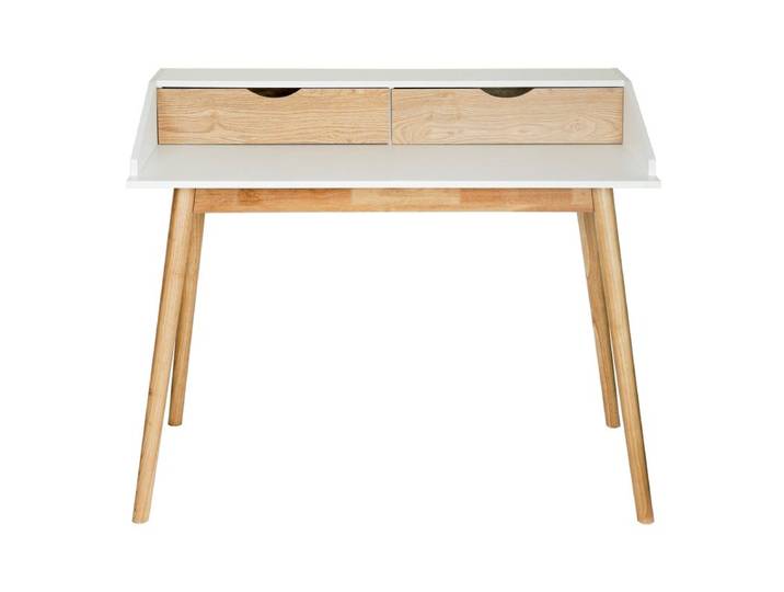Bureau 2 tiroirs CLEO blanc et hévéa