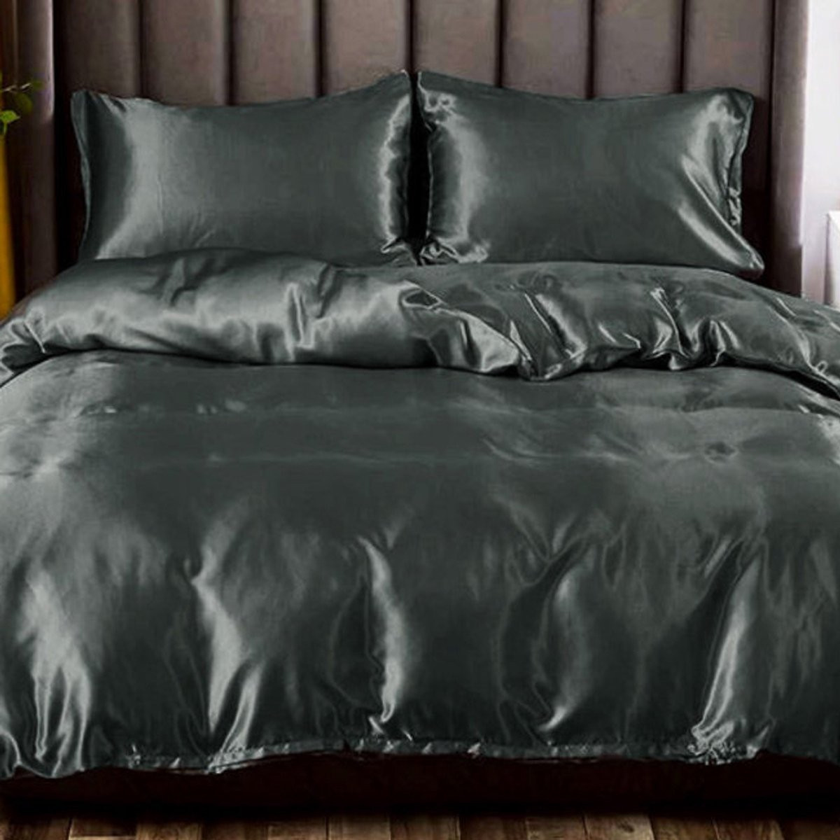 Zavelo Beauty Silk Glanzend Satijnen Dekbedovertrek Antraciet 1-persoons 140 x 200 cm