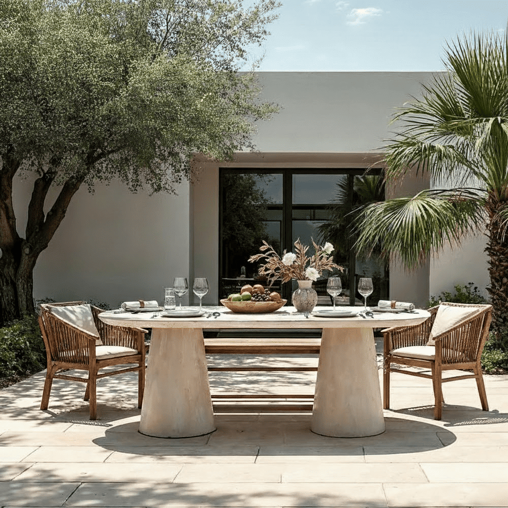 Katrina Travertine Concrete Indoor/Outdoor Oval Dining Table