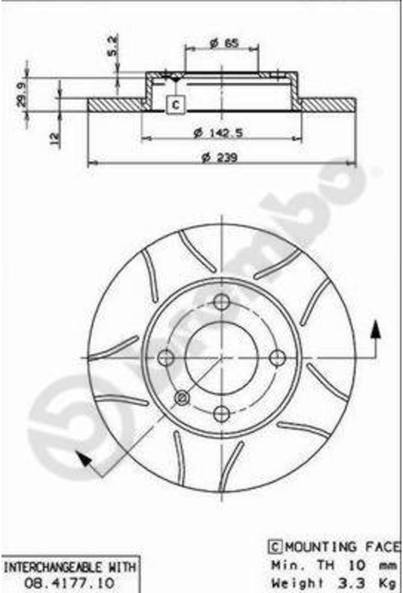 Bremsscheibe BREMBO 08.4177.75, vorne, geschlitzt, voll, 1 Stück