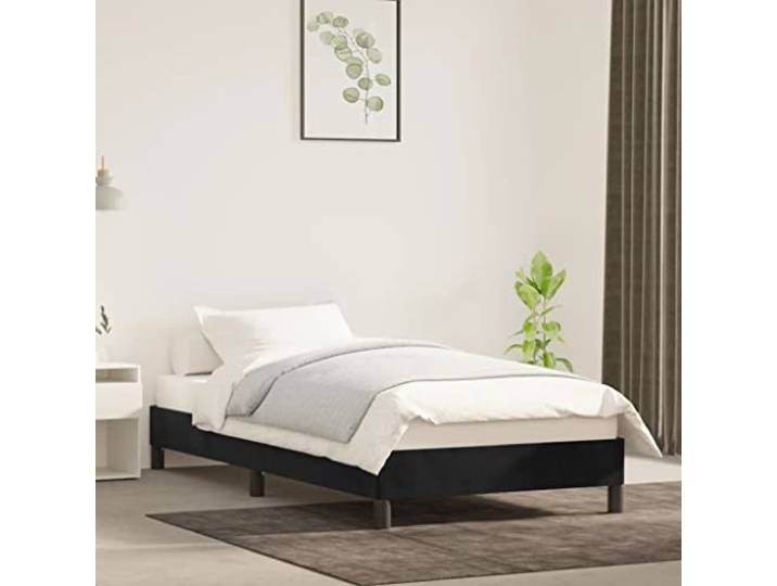 Samtbezug Stabil Stützbeine Schlafzimmer Bettgestell Schwarz 90x200 cm Bettgestell Schwarz 90x200 cm Samt mit Kopfteil Stabil Stauraumfrei Schlafzimmer Boxspring Optik