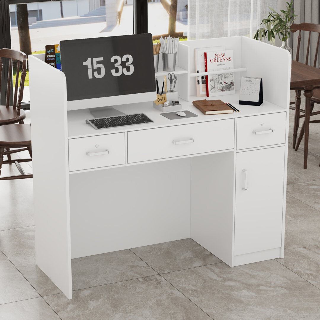 17 Stories Reception Desk With Lockable Drawers Reception Counter Office Front Desk White