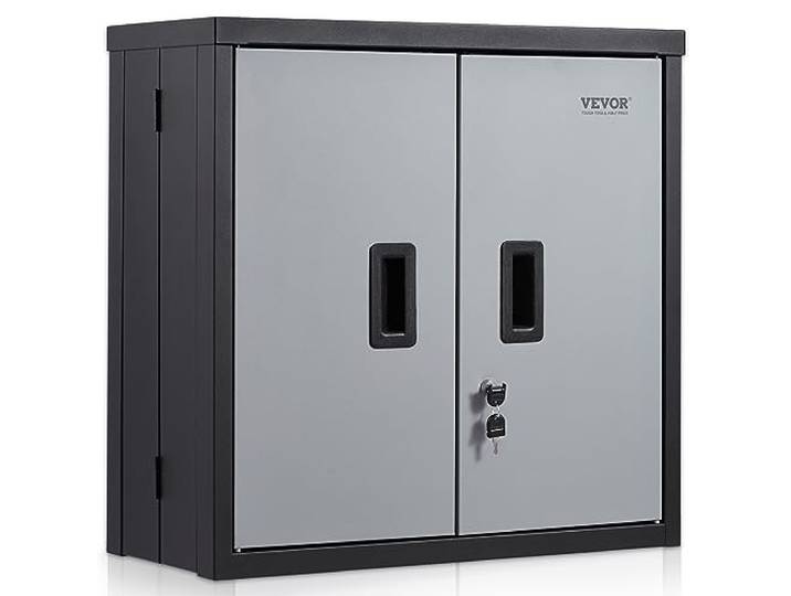 VEVOR Faltbarer Wandschrank, Metall-Garagenspind, montiert, 66 cm, kleine Werkzeugtruhe, 109 kg Tragkraft, verstellbares Regal, magnetische Türfeile für Lager, Büro, Zuhause, Schwarz