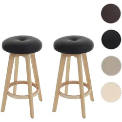 2er-Set Barhocker Navan, Barstuhl Tresenhocker, Holz Kunstleder drehbar ~ schwarz, helle Beine