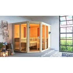 Karibu Infarot Kombisauna Lene plus mit 9kW Bio-Ofen, Steuergerät und Infrarotstrahlern naturbelassen