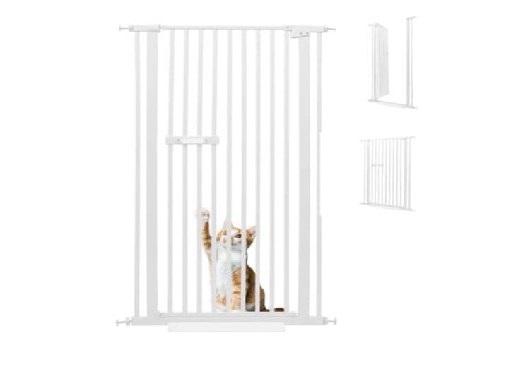 Extra Hohes Sicherheitsgitter für Haustiere 150cm, Treppenschutzgitter Ohne Bohren, Ausziehbares Türschutzgitter mit Automatischer Schließung 180°Türöffnung, Verstellbar für Kinder Haustiere (Weiß)