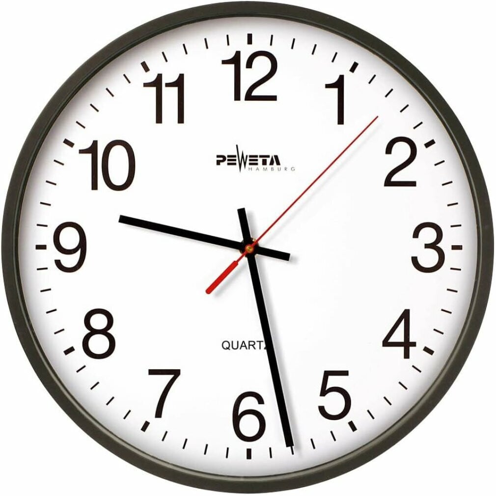 PEWETA Wandklok zwart kunststof diameter: 25,0 cm