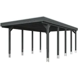 Skan Holz Friesland - Flachdach Einzelcarport Profil - Breite 397 cm Nadelholz Gr. 2 - 397 x 708 cm Aluminium Dachplatten mit Trapezprofil (unbehandelt) schiefergrau Holzcarport