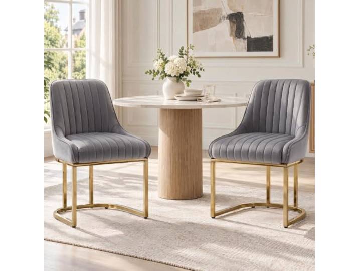 Ya-Home Esszimmerstühle 2er Set, Polsterstühle Küchenstühle mit Metallbeinen aus Samt, Sessel für Esszimmer Küche Wohnzimmer Schlafzimmer, Grau