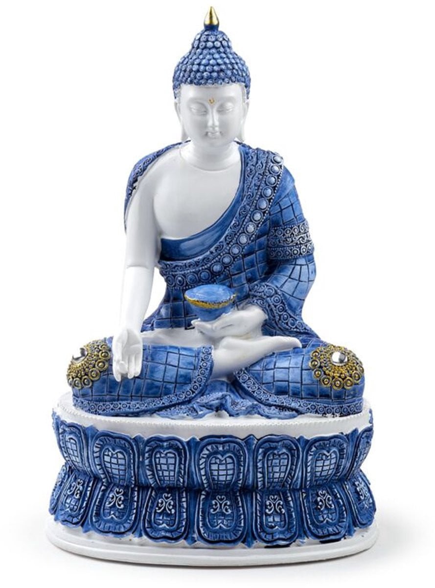 Puckator Thaise Boeddha met Lotus - Wit en Blauw - Tafeldecoratie