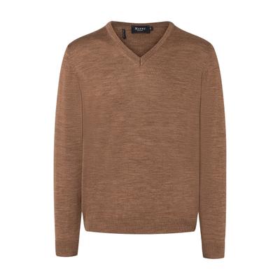 Strickpullover MAERZ MUENCHEN "Maerz Muenchen 490400 Strickpullover Herren Bekleidung", Herren, Gr. 50, braun, 100% Wolle, V-Ausschnitt, Pullover Strickpullover